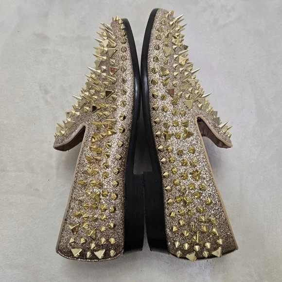 Royal Shoes Mens Gold Glitter Spiked Studded Slip On Loafers Dress Shoes‎ Size 8 Royal Shoes Mens Gold Glitter Spiked Studded Slip On Loafers  main image 2